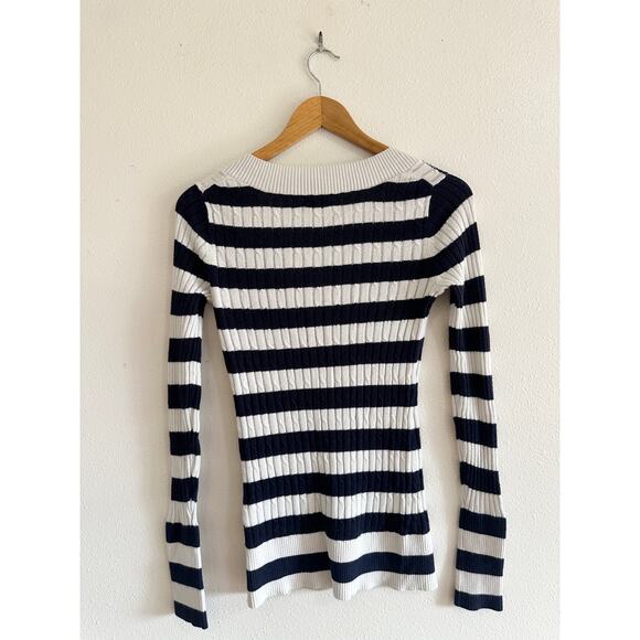 Y2K Navy & White Stripe V-Neck Sweater - Picture 7 of 8